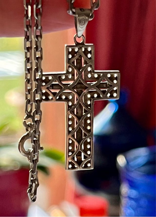 Cadena y Colgante Cruz Plata Circonitas/Espinelas