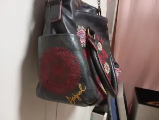 Bolso Desigual Negro Piel Flores