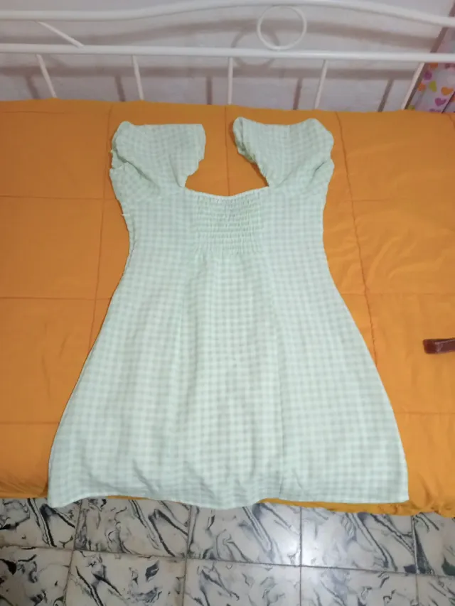 Vestido cuadros verde y blanco