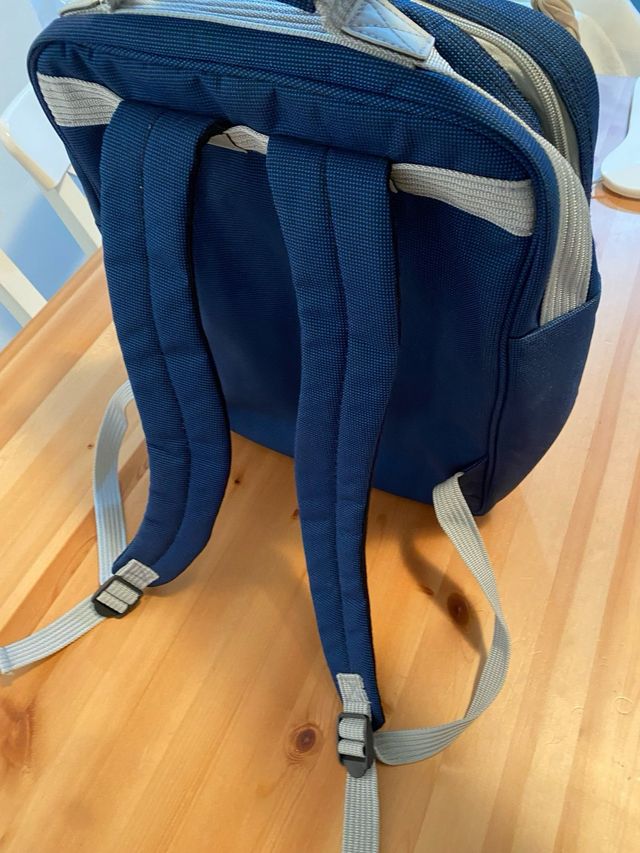 Mochila picnic azul con 2 cubiertos