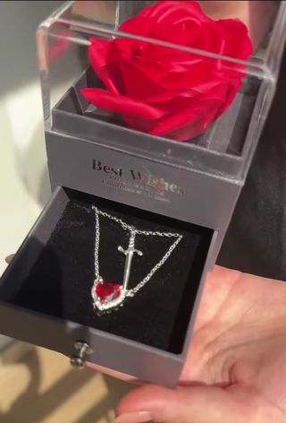 Collar Corazón Espada Rojo Plata