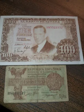 2 Billetes Pesetas España 1937 y 1953
