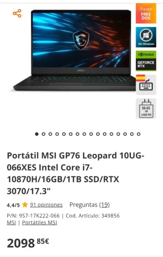 Portátil MSI GP76 Leopard