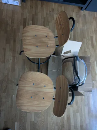 Tres Sillas KULLABERG IKEA de Madera Pino y Metal.