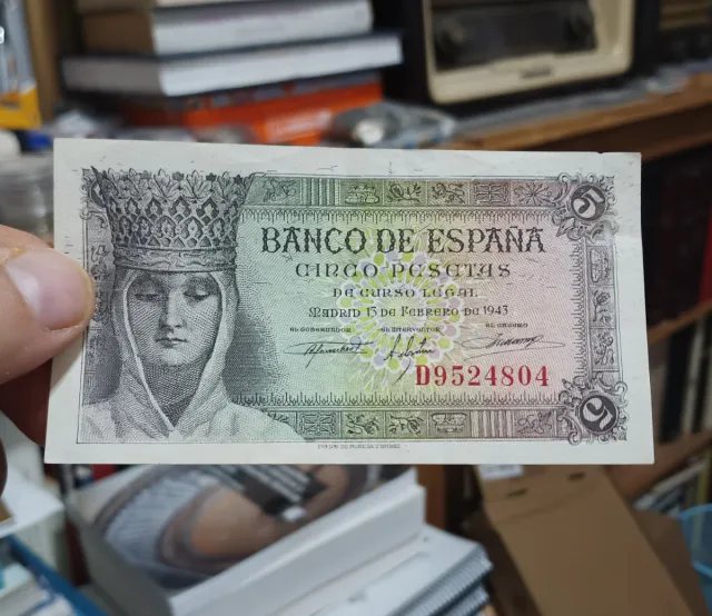 Billete 5 Cinco Pesetas 1943 Isabel La Católica!