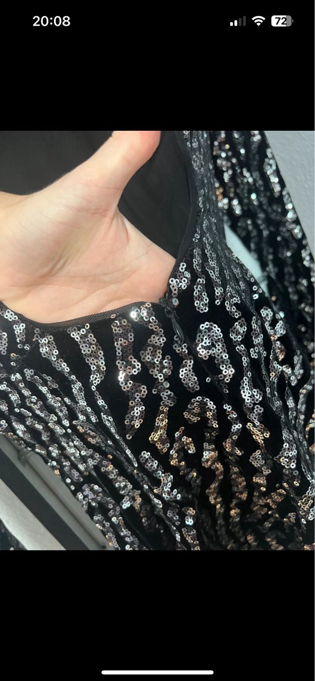 Vestido corto lentejuelas manga larga manga larga