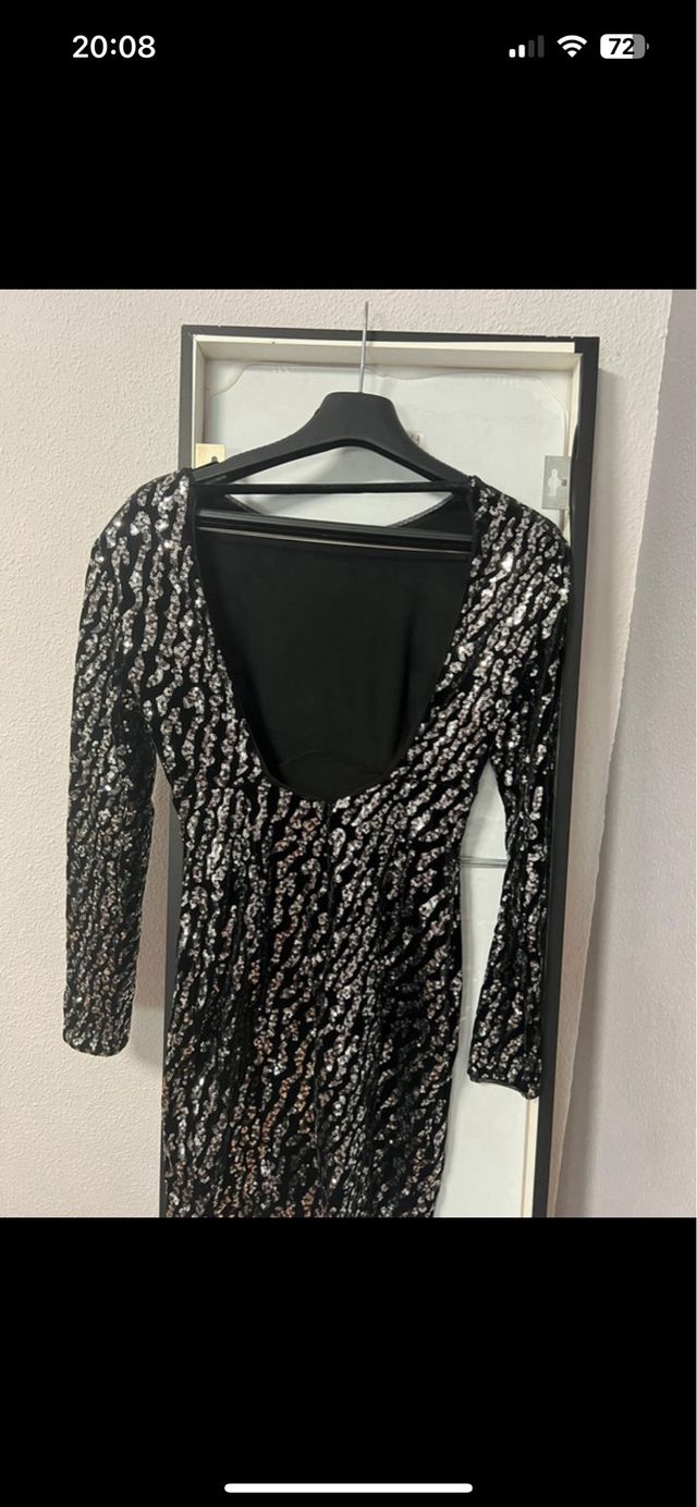 Vestido corto lentejuelas manga larga manga larga