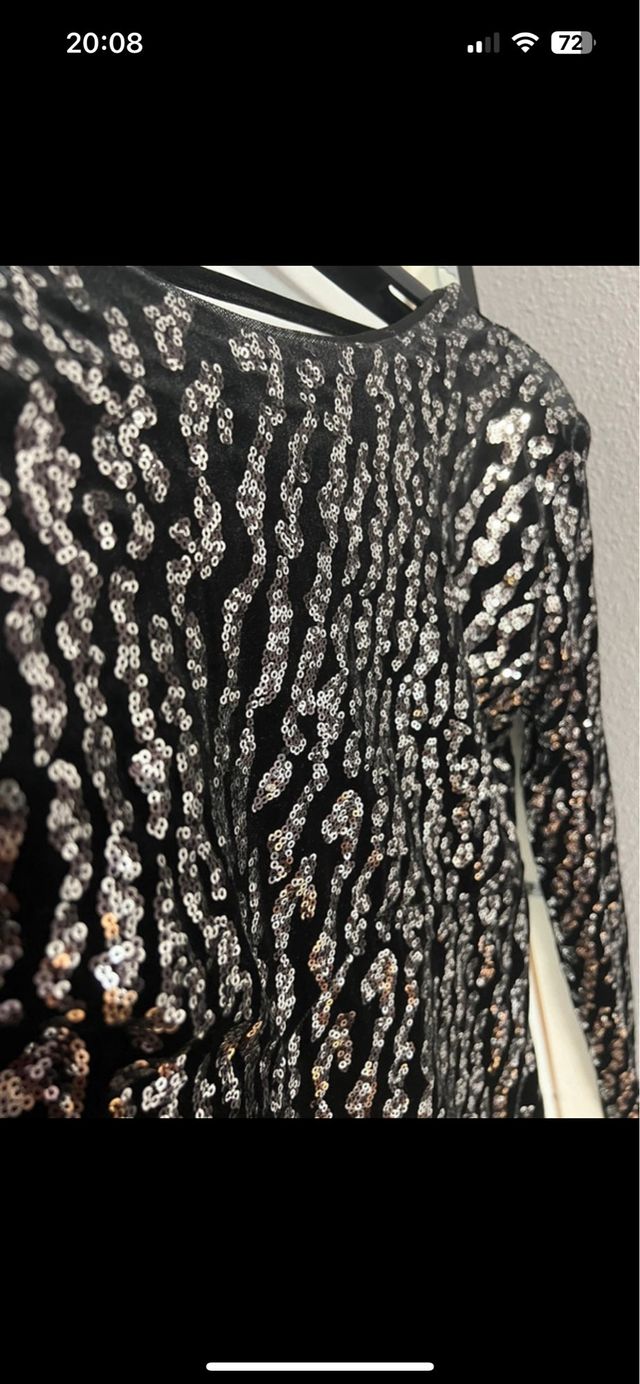 Vestido corto lentejuelas manga larga manga larga