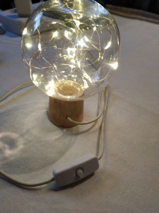 Lámpara Luna USB Base Madera Transparente