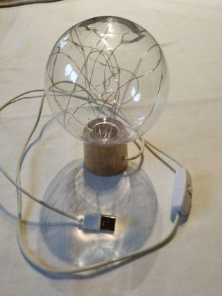 Lámpara Luna USB Base Madera Transparente