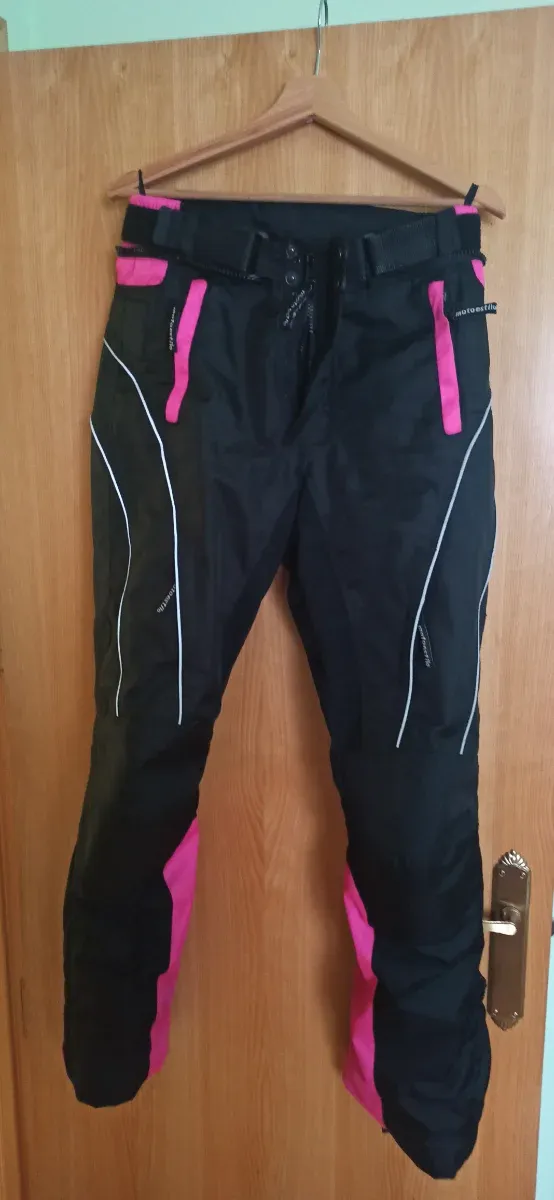 Pantalón Moto Cordura Mujer Negro/Rosa
