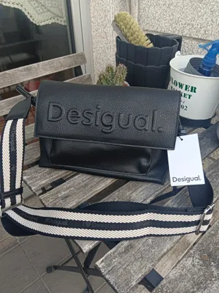 Bolso Desigual Negro Correa Rayas