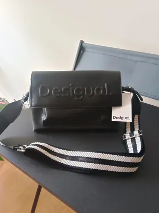 Bolso Desigual Negro Correa Rayas