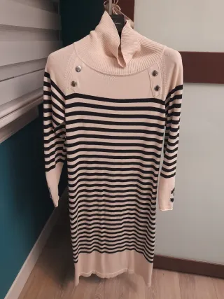 Vestido de punto rayas beige y negro
