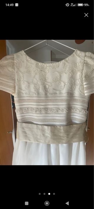 Vestido de comunión blanco y dorado talla 11 