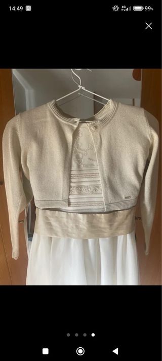 Vestido de comunión blanco y dorado talla 11 