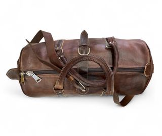 Bolsa de Viaje de Piel Auténtica Marrón Oscuro