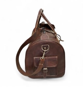 Bolsa de Viaje de Piel Auténtica Marrón Oscuro