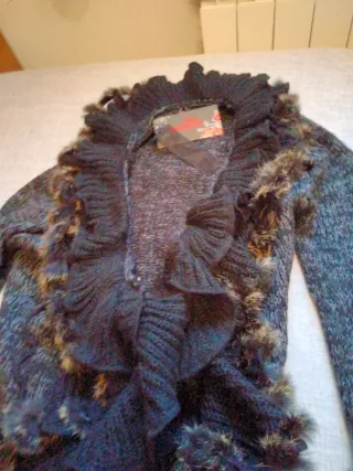 Chaqueta larga punto mujer negra/gris
