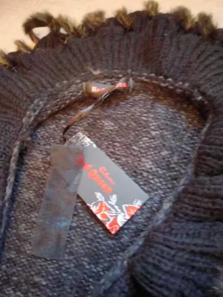 Chaqueta larga punto mujer negra/gris