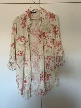 Camisa Zara Larga Estampada Flores
