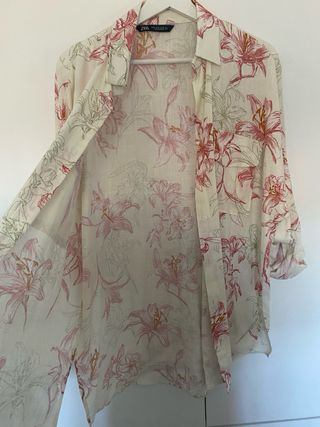 Camisa Zara Larga Estampada Flores