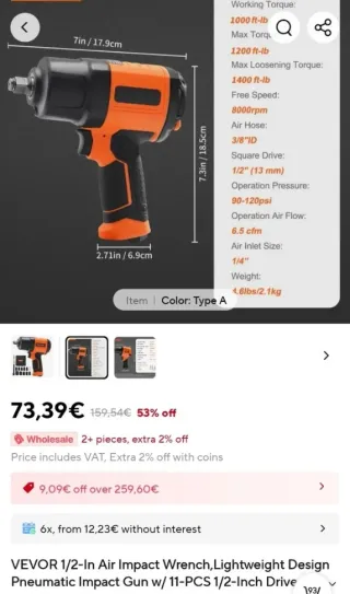 Pistola Neumática Impacto Vevor