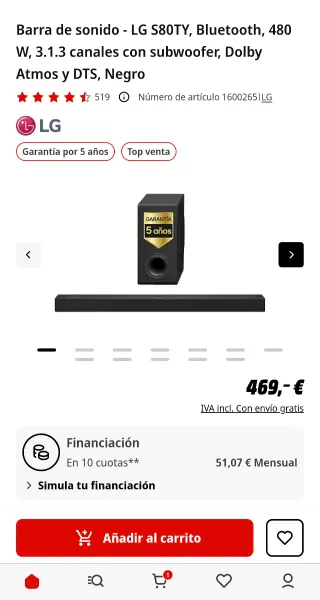 LG Soundbar S80T nueva sin estrenar.