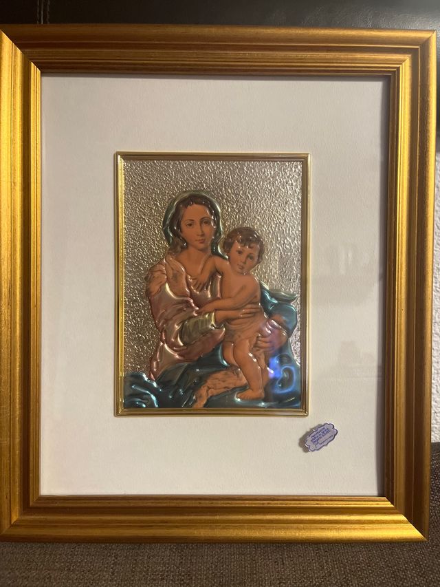 Cuadro Virgen María Metal Dorado