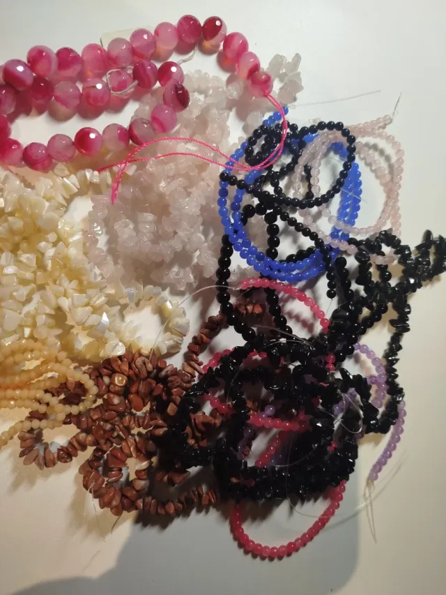 Lote Tiras Piedras Naturales Rosas y Blancas