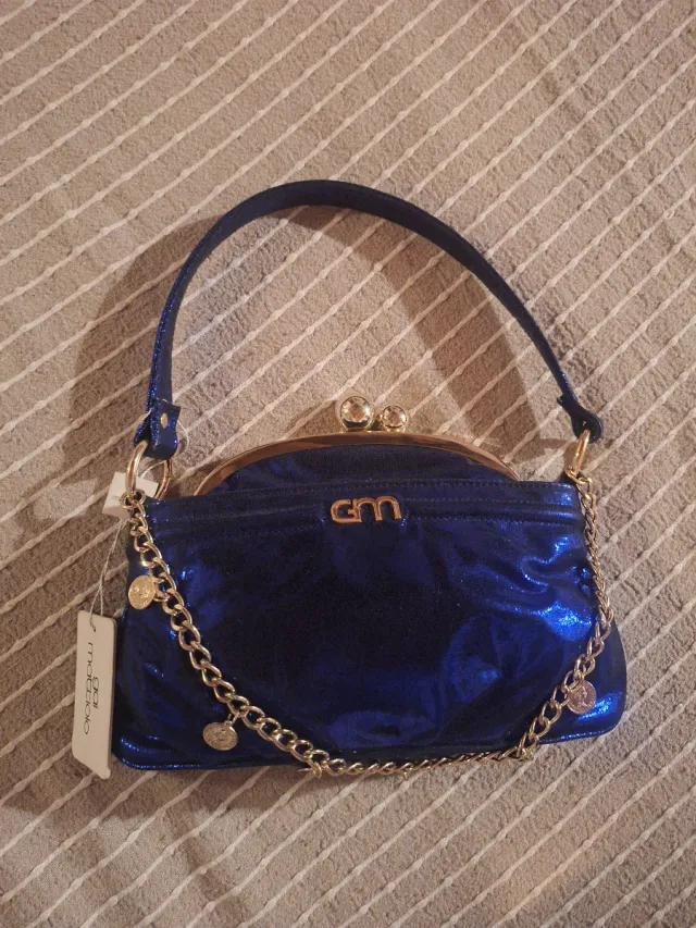 Borsa Gai Mattiolo blu elettrico con dettagli oro