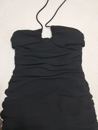 Vestido fiesta negro tirantes fruncido