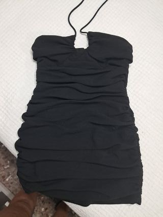 Vestido fiesta negro tirantes fruncido