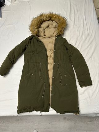 Abrigo reversible invierno verde y beige