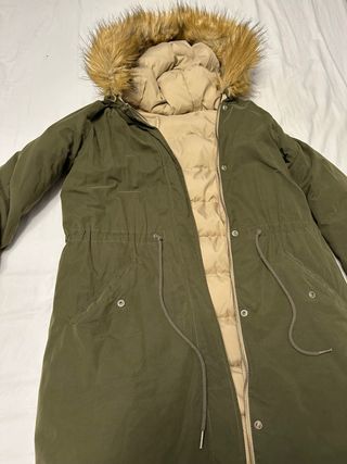 Abrigo reversible invierno verde y beige