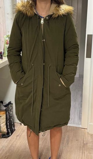 Abrigo reversible invierno verde y beige
