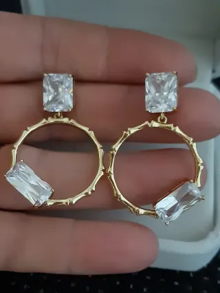 Pendientes 3,5 cm baño oro con circonitas