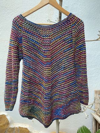 Jersey de punto crochet asimétrico multicolor