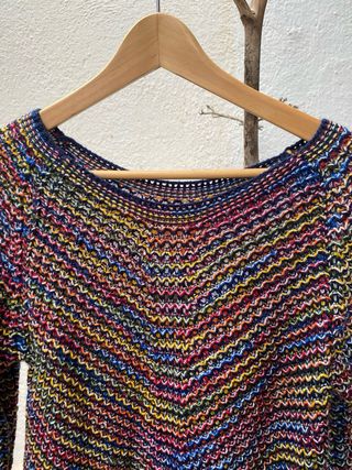 Jersey de punto crochet asimétrico multicolor