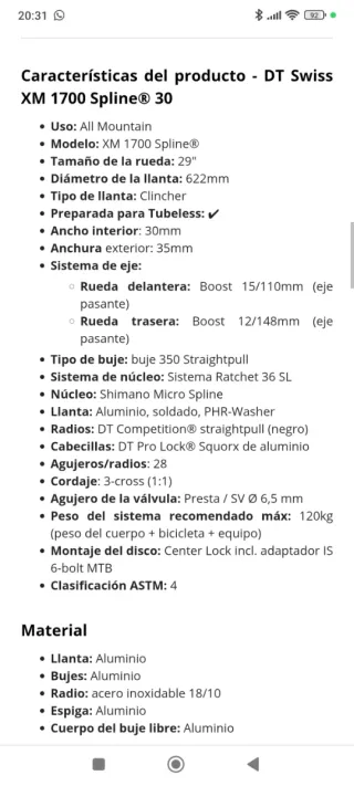 Ruedas DT Swiss XM 1700 núcleo Shimano 