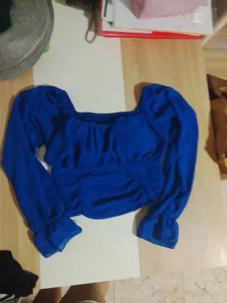 Top azul manga larga