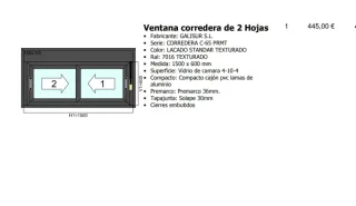 Ventana corredera aluminio GALISUR 150x60cm