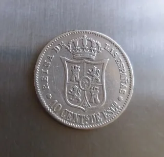 Moneda plata 10 céntimos Escudo 1865
