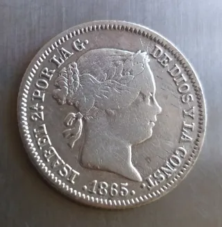 Moneda plata 10 céntimos Escudo 1865