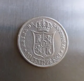 Moneda plata 10 céntimos Escudo 1865