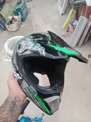 Casco Motocross Niño Negro Verde
