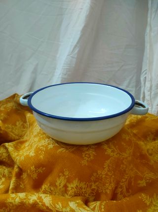 Lotto Stoviglie Vintage Smaltate Bianco Blu 10pz