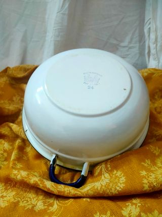 Lotto Stoviglie Vintage Smaltate Bianco Blu 10pz