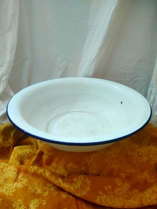 Lotto Stoviglie Vintage Smaltate Bianco Blu 10pz