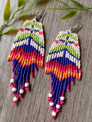 Pendientes largos flor abalorios multicolor boho